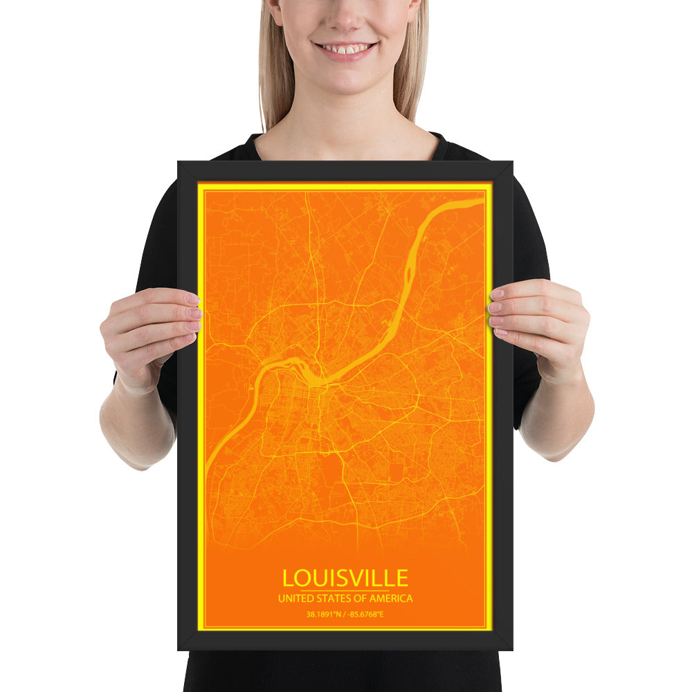 Louisville Orange and Yellow Framed Map