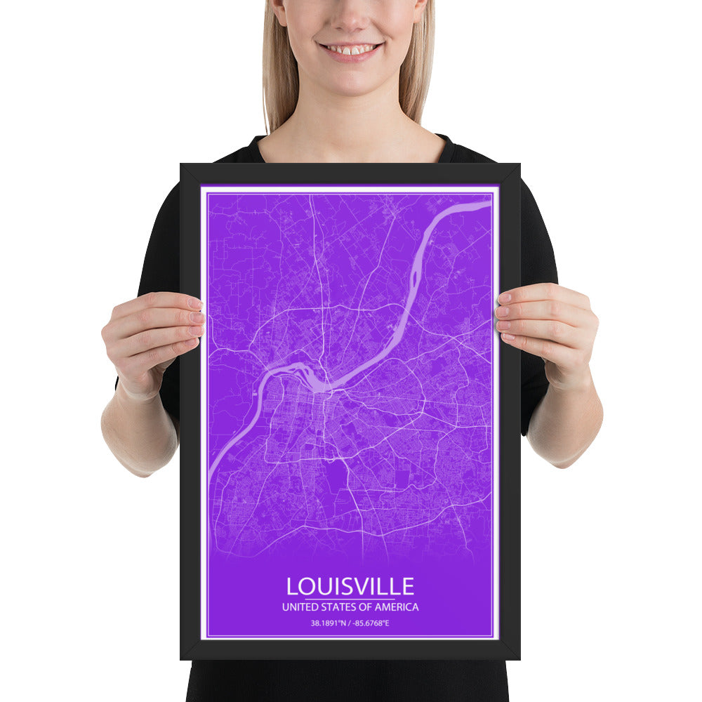 Louisville Purple and White Framed Map