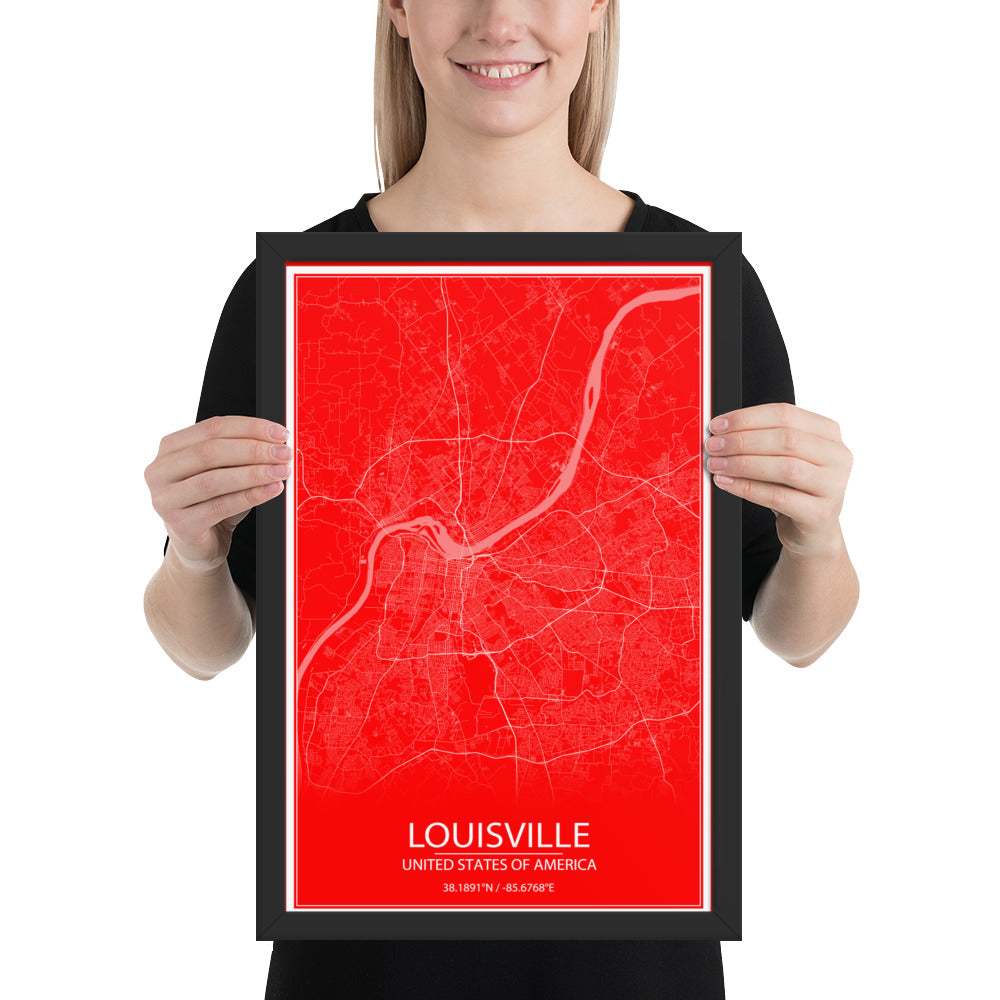 Louisville Red and White Framed Map