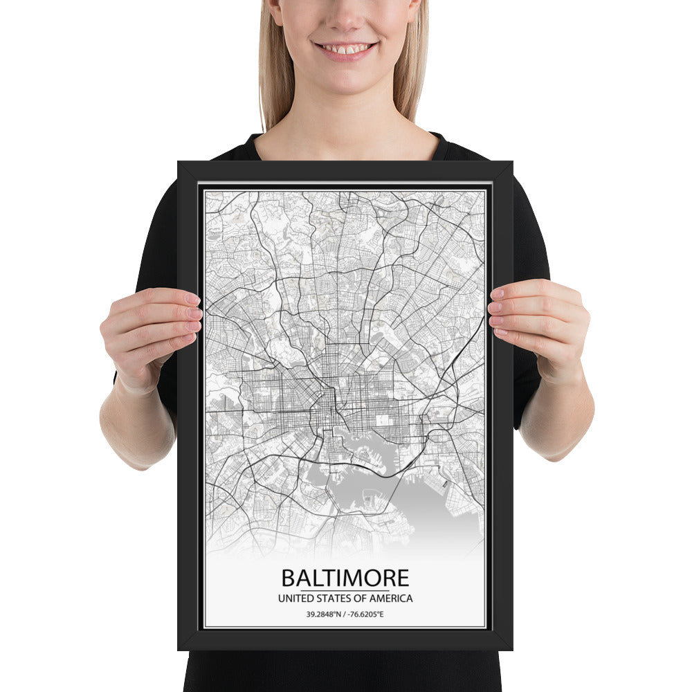 Baltimore White Framed Map