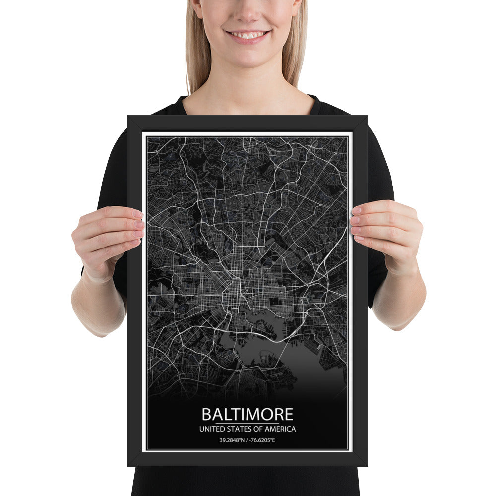 Baltimore Black Framed Map