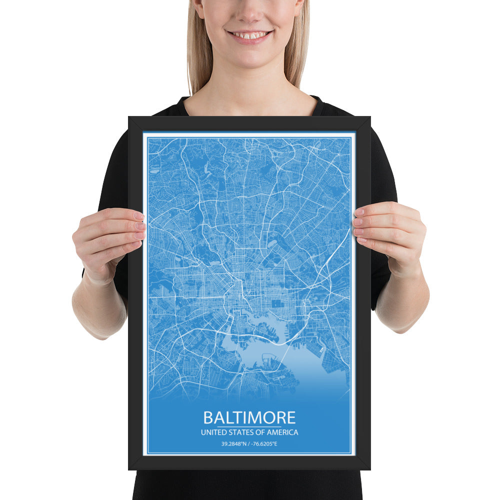 Baltimore Blue and White Framed Map