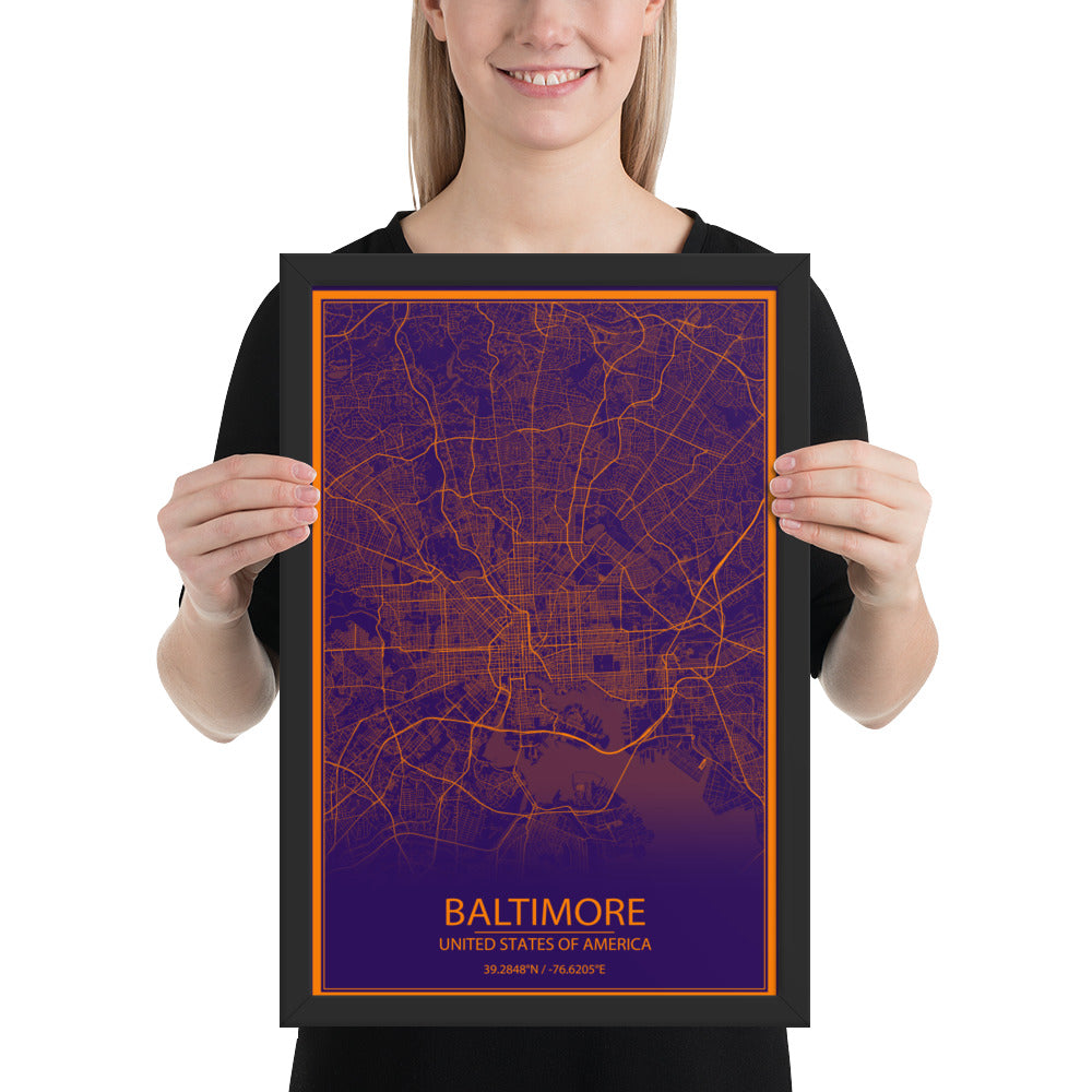 Baltimore Purple and Orange Framed Map