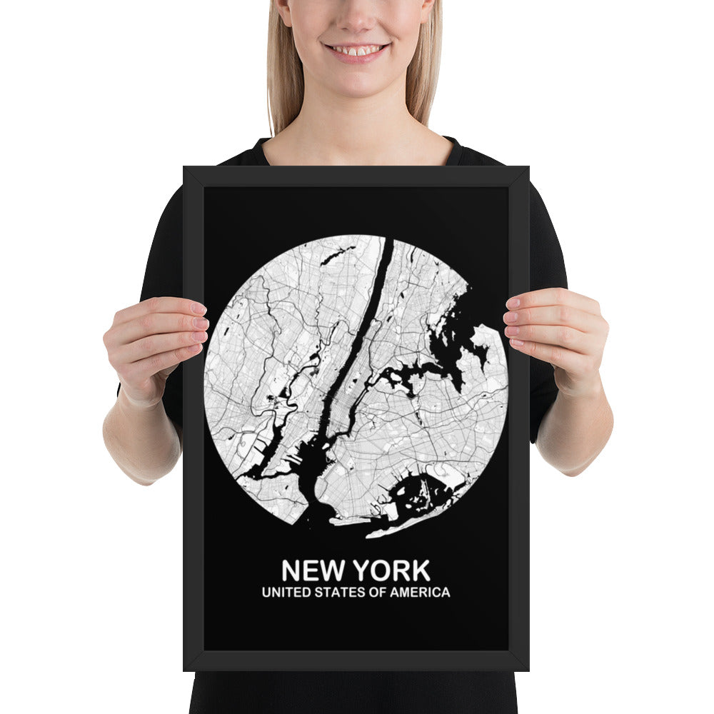 New York Circular White Framed Map