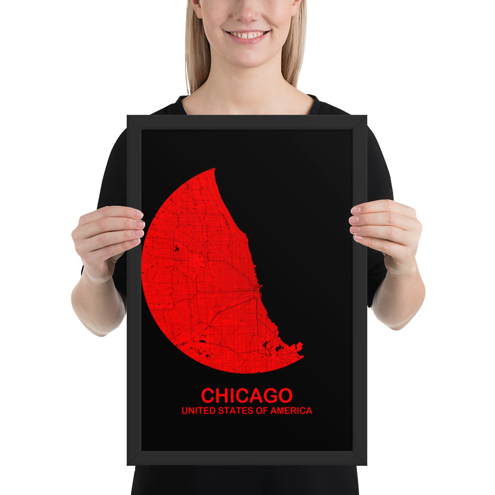 Chicago Circular Red Framed Map