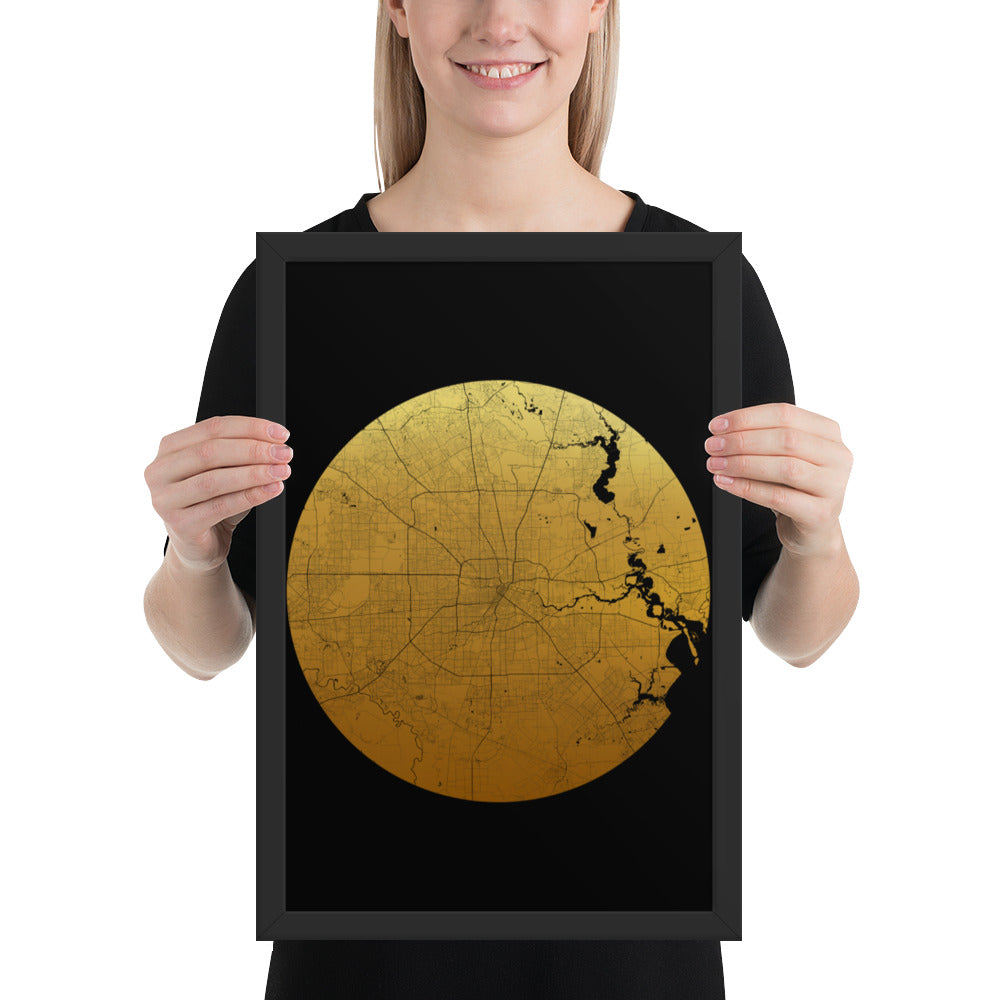 Houston Gold on Black Framed Map