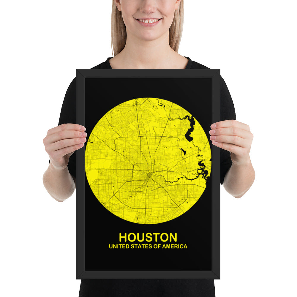 Houston Circular Yellow Framed Map