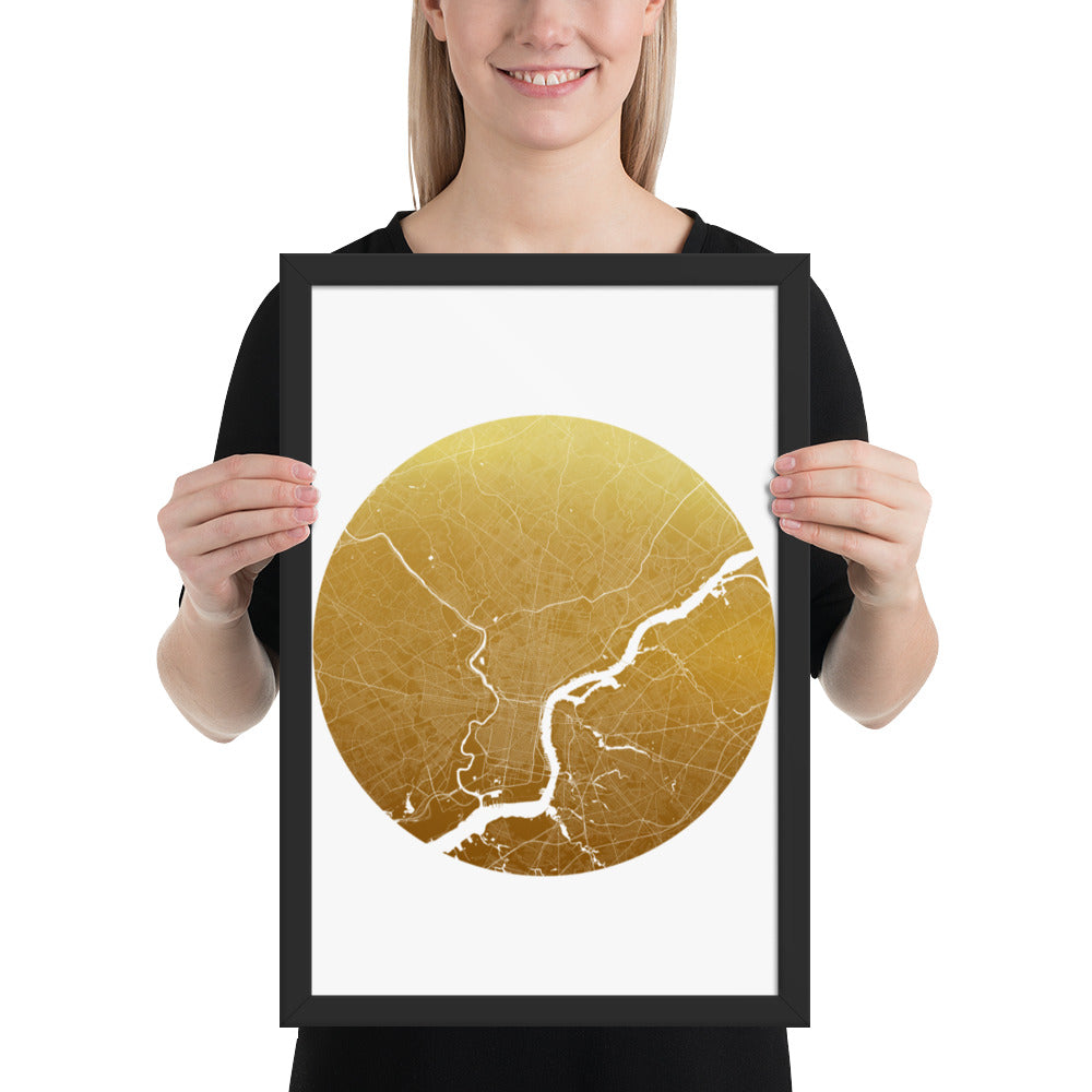 Philadelphia Gold on White Framed Map