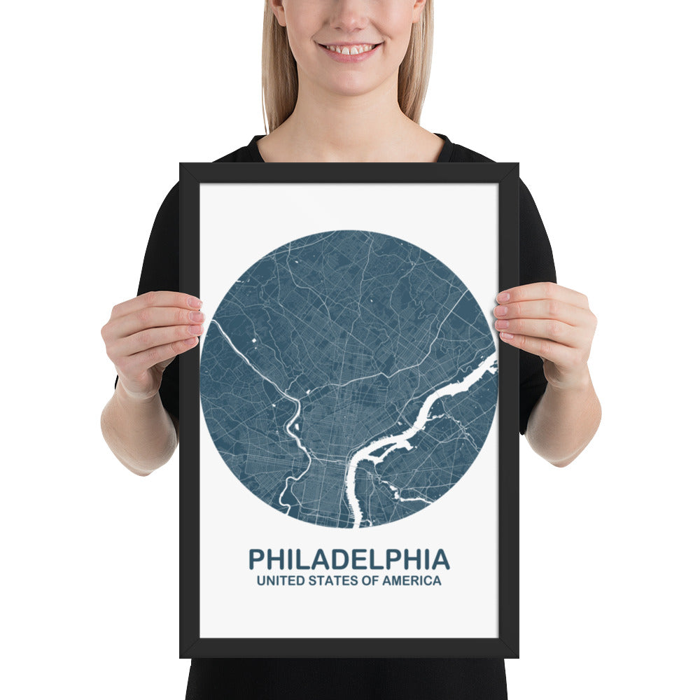 Philadelphia Circular Blue Framed Map