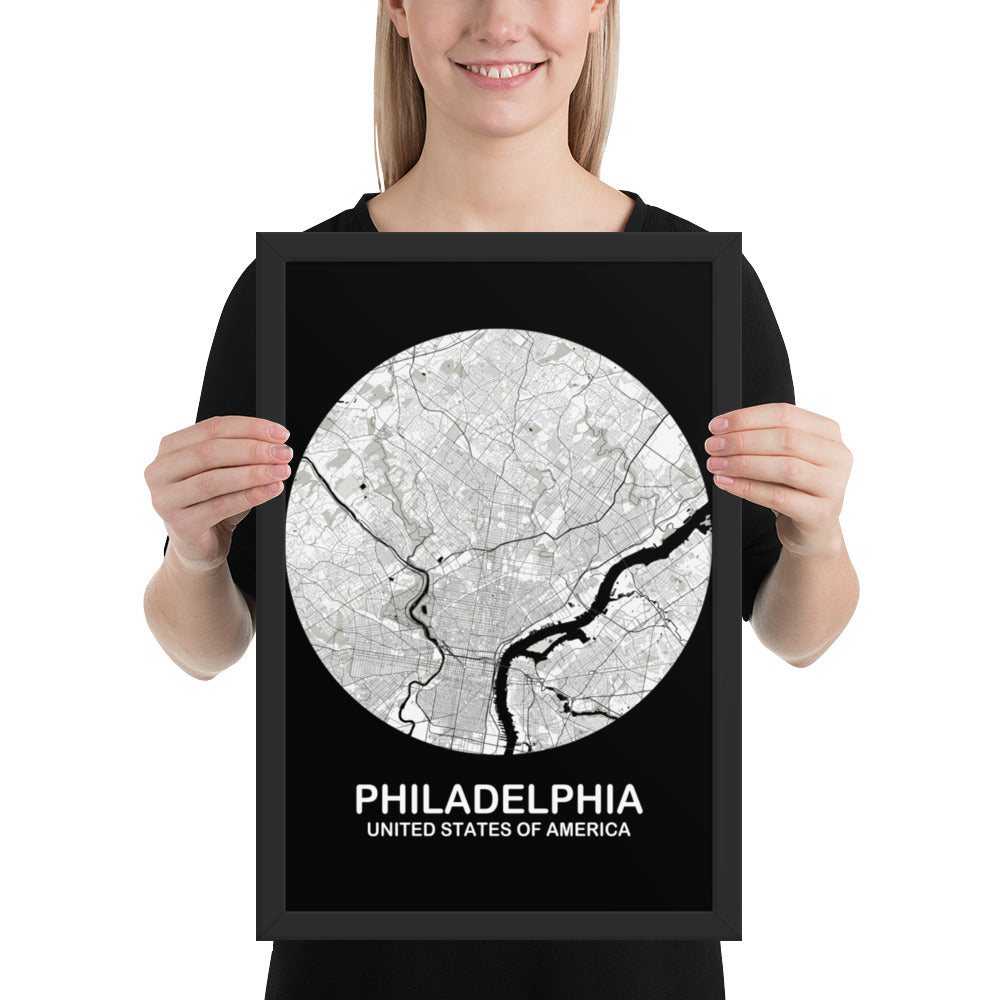 Philadelphia Circular White Framed Map