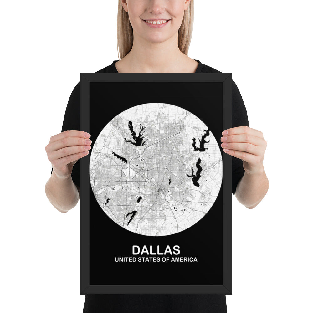 Dallas Circular White Framed Map