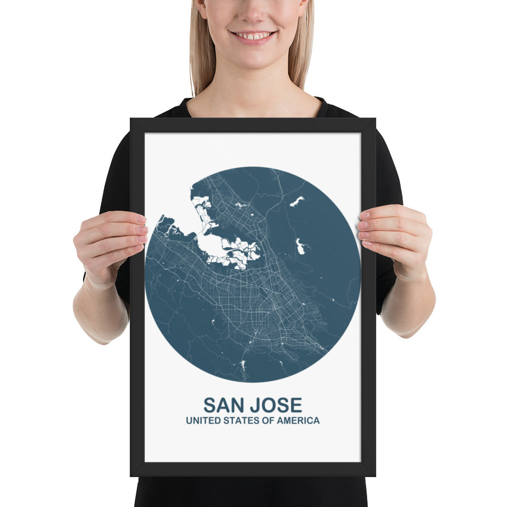 San Jose Circular Blue Framed Map