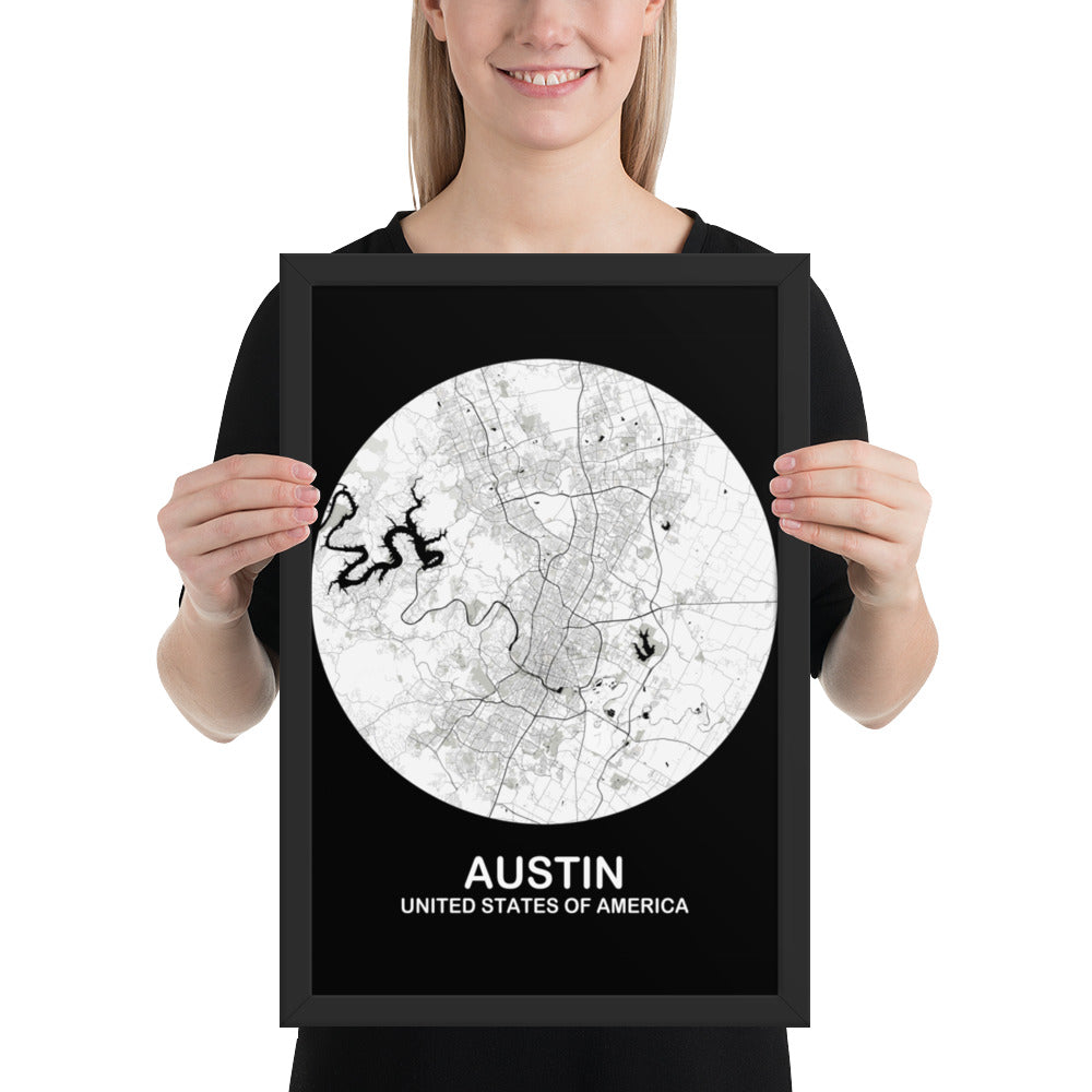 Austin Circular White Framed Map