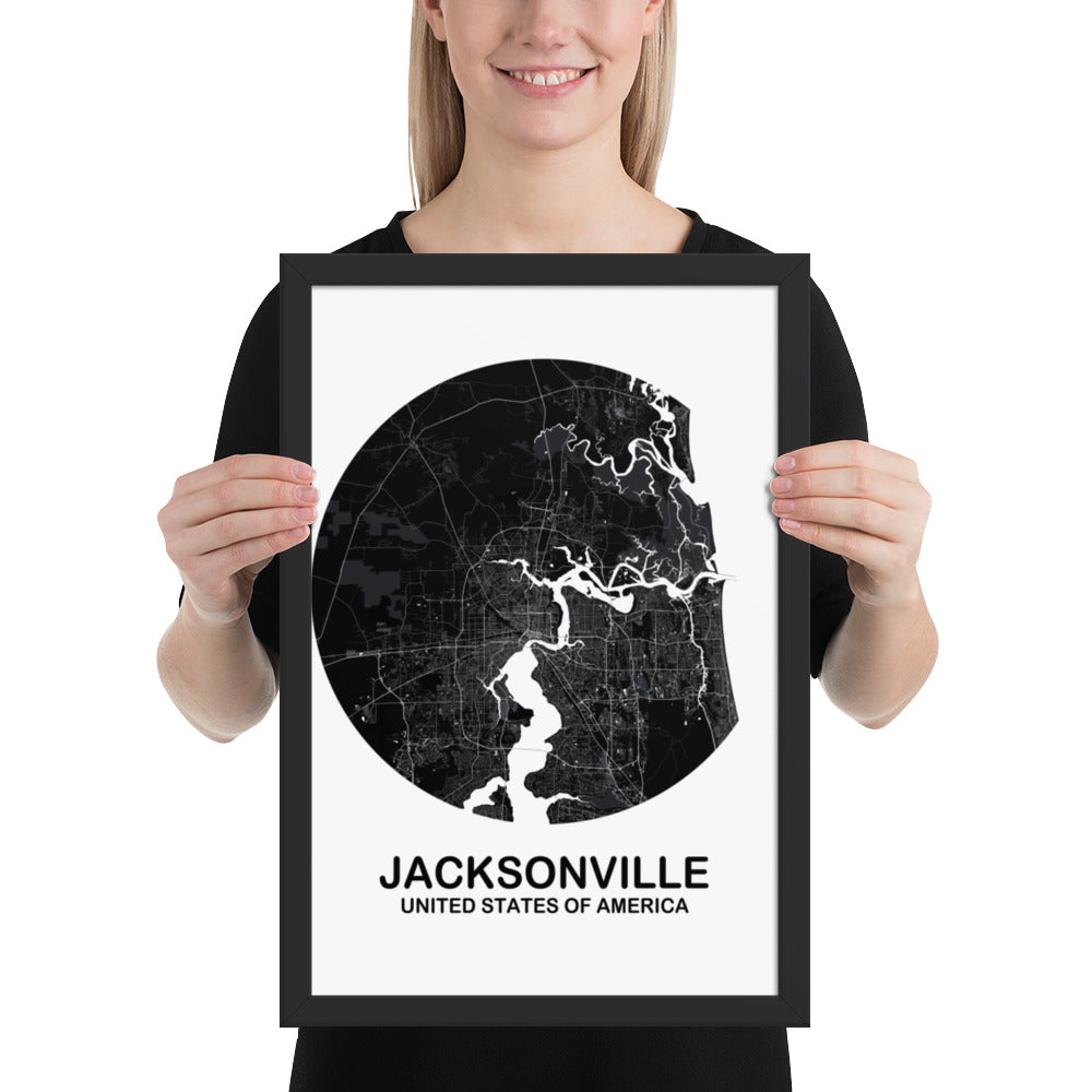 Jacksonville Circular Black Framed Map