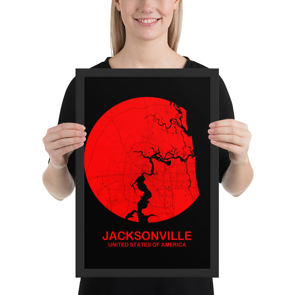 Jacksonville Circular Red Framed Map