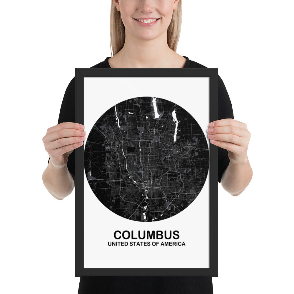 Columbus Circular Black Framed Map