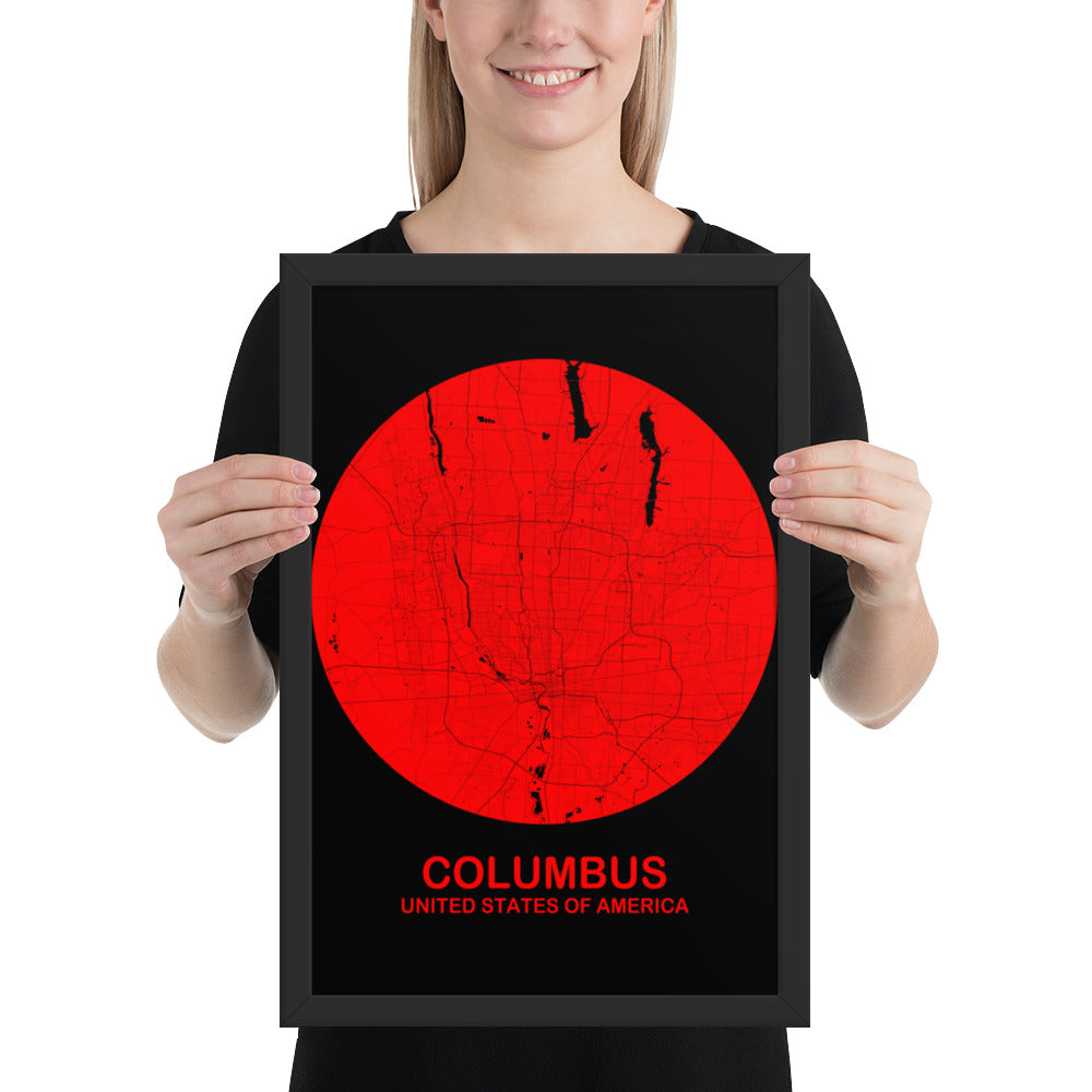 Columbus Circular Red Framed Map