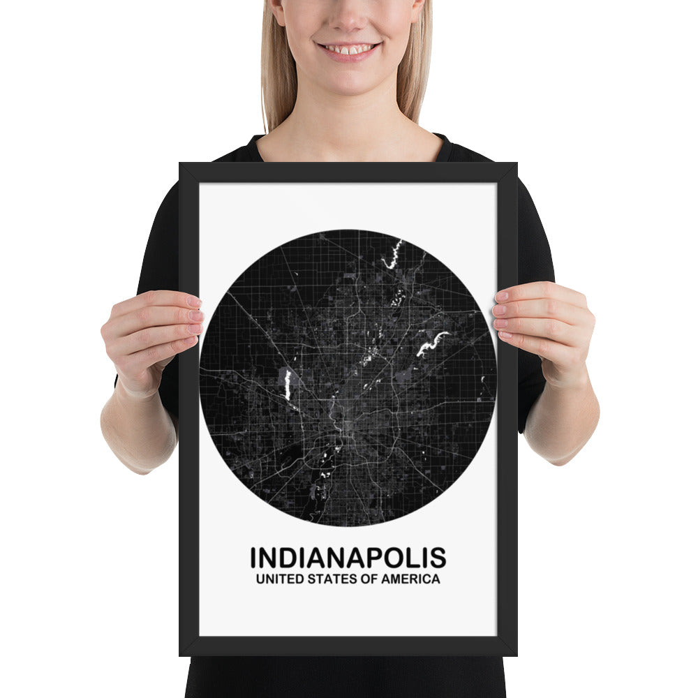 Indianapolis Circular Black Framed Map