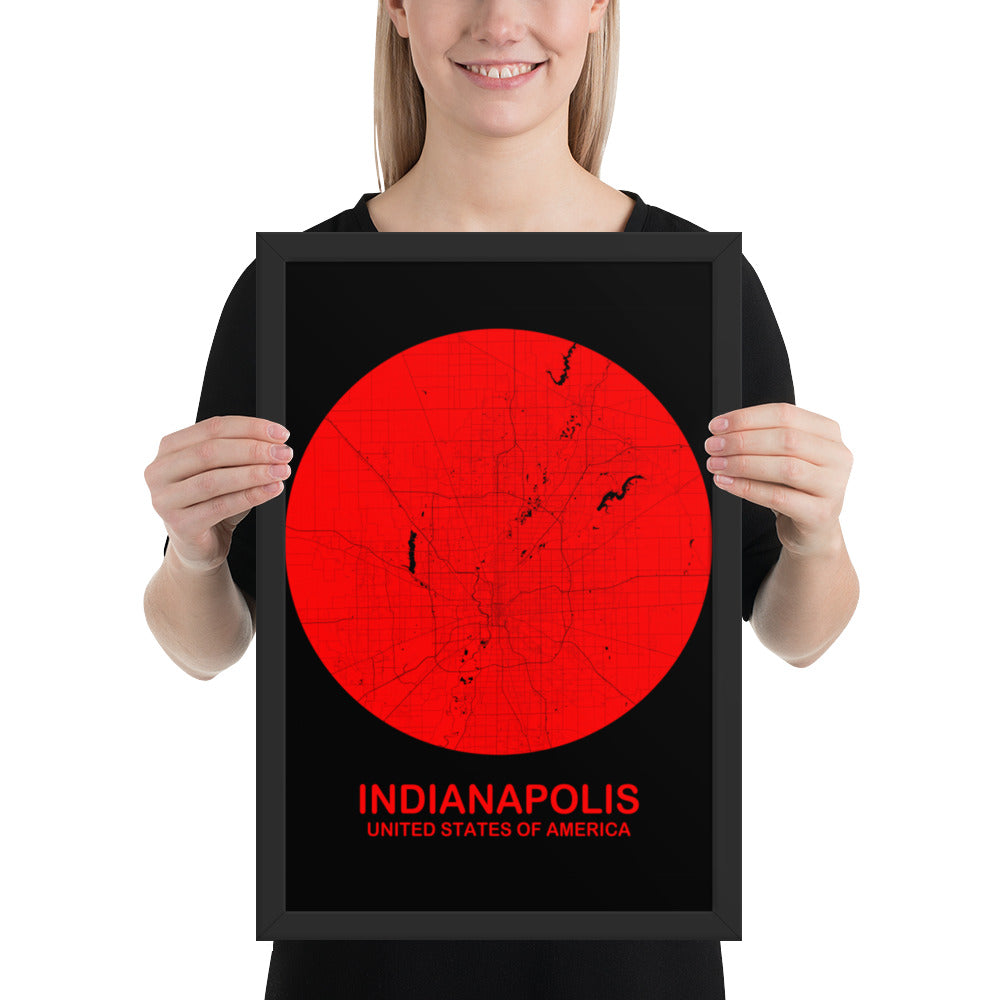 Indianapolis Circular Red Framed Map