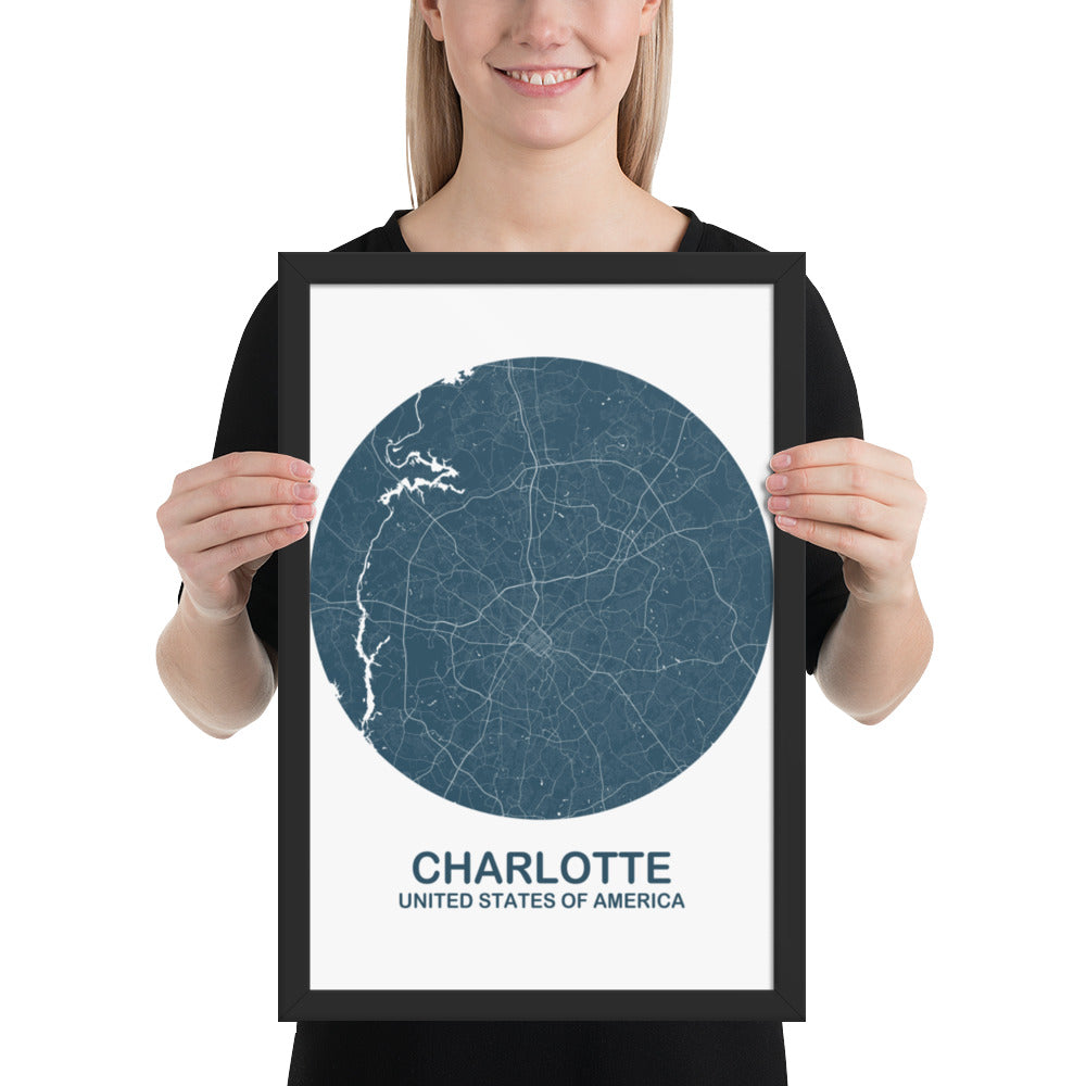 Charlotte Circular Blue Framed Map