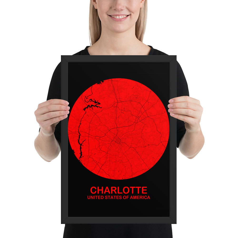 Charlotte Circular Red Framed Map