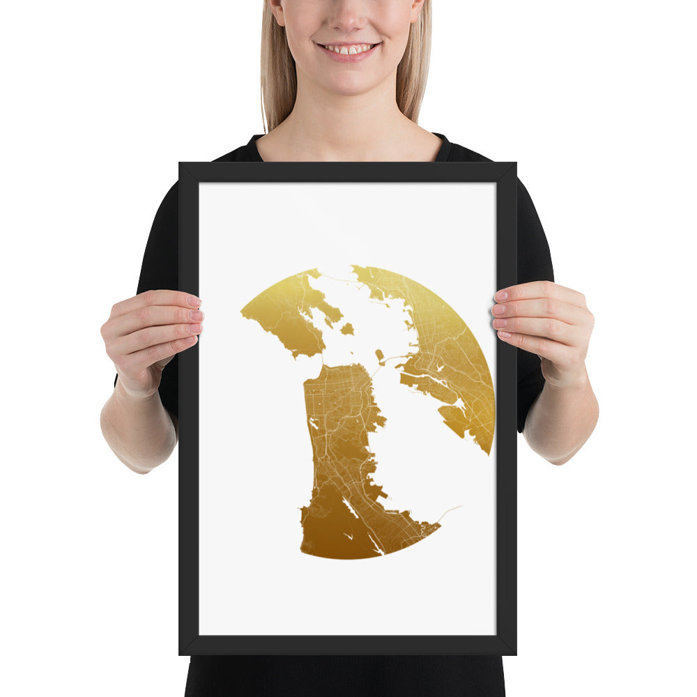 San Francisco Gold on White Framed Map