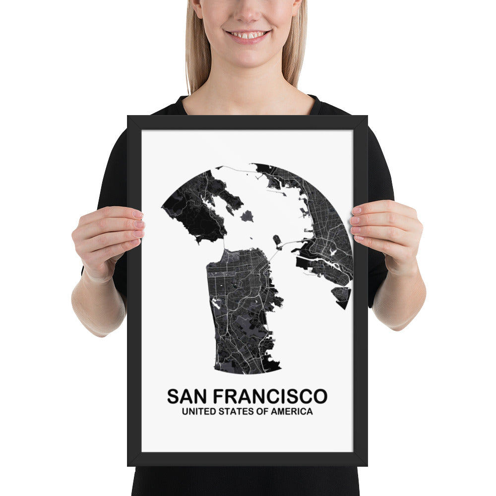 San Francisco Circular Black Framed Map