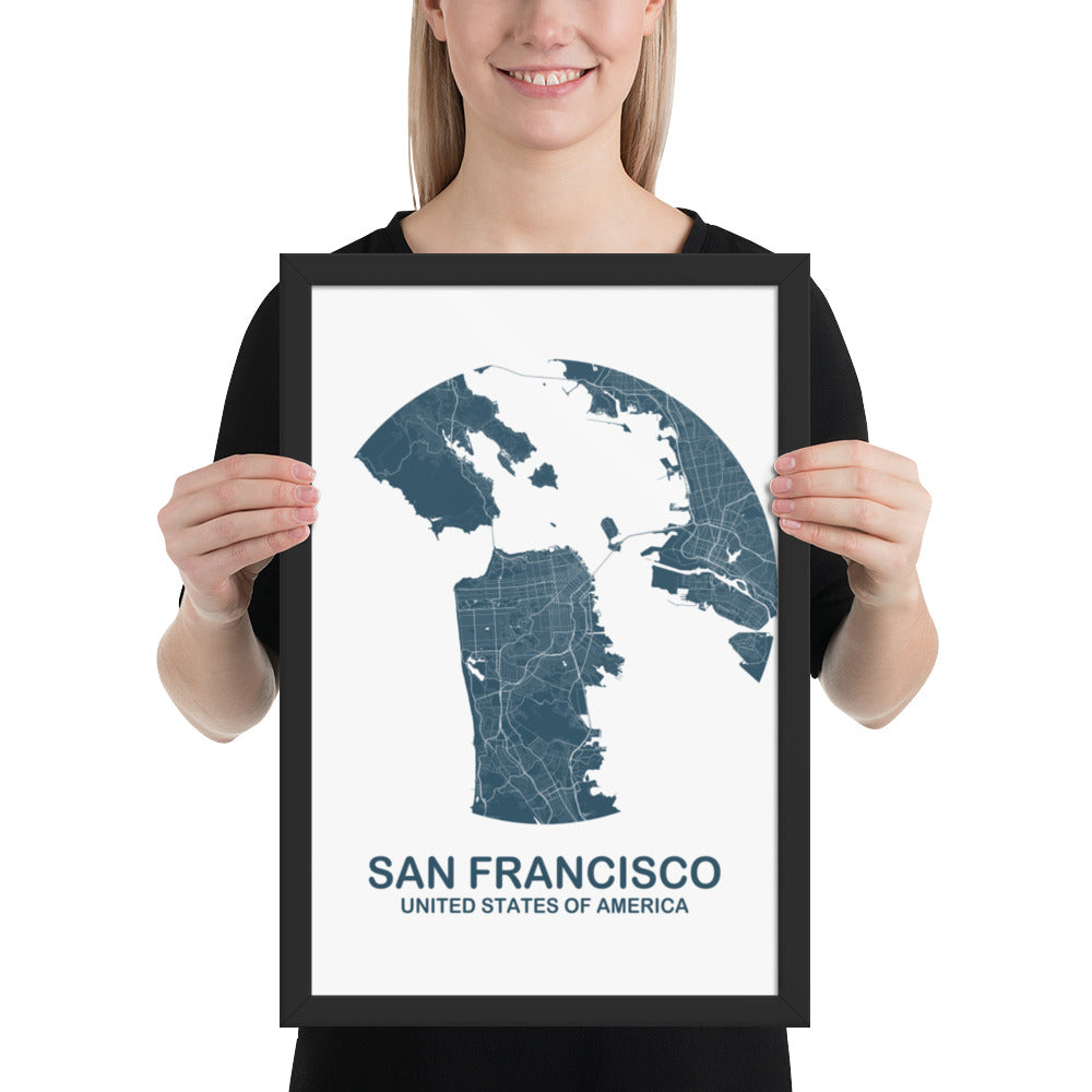 San Francisco Circular Blue Framed Map