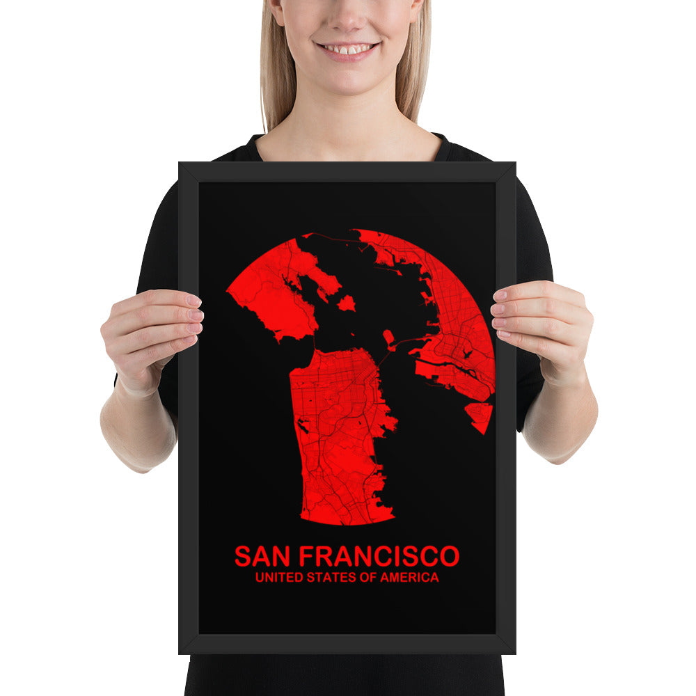 San Francisco Circular Red Framed Map