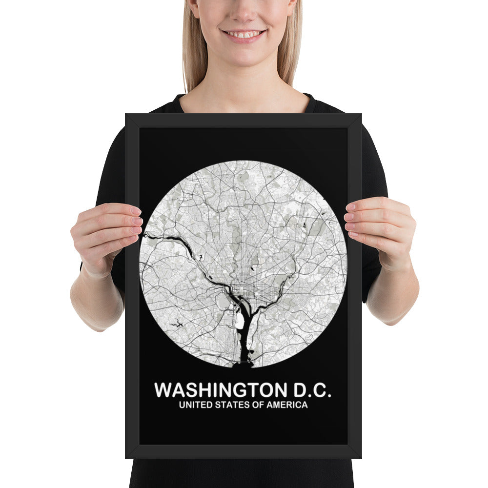 Washington, D.C. Circular White Framed Map