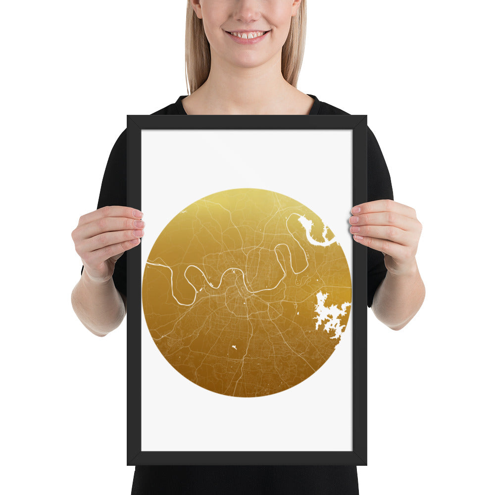 Nashville Gold on White Framed Map