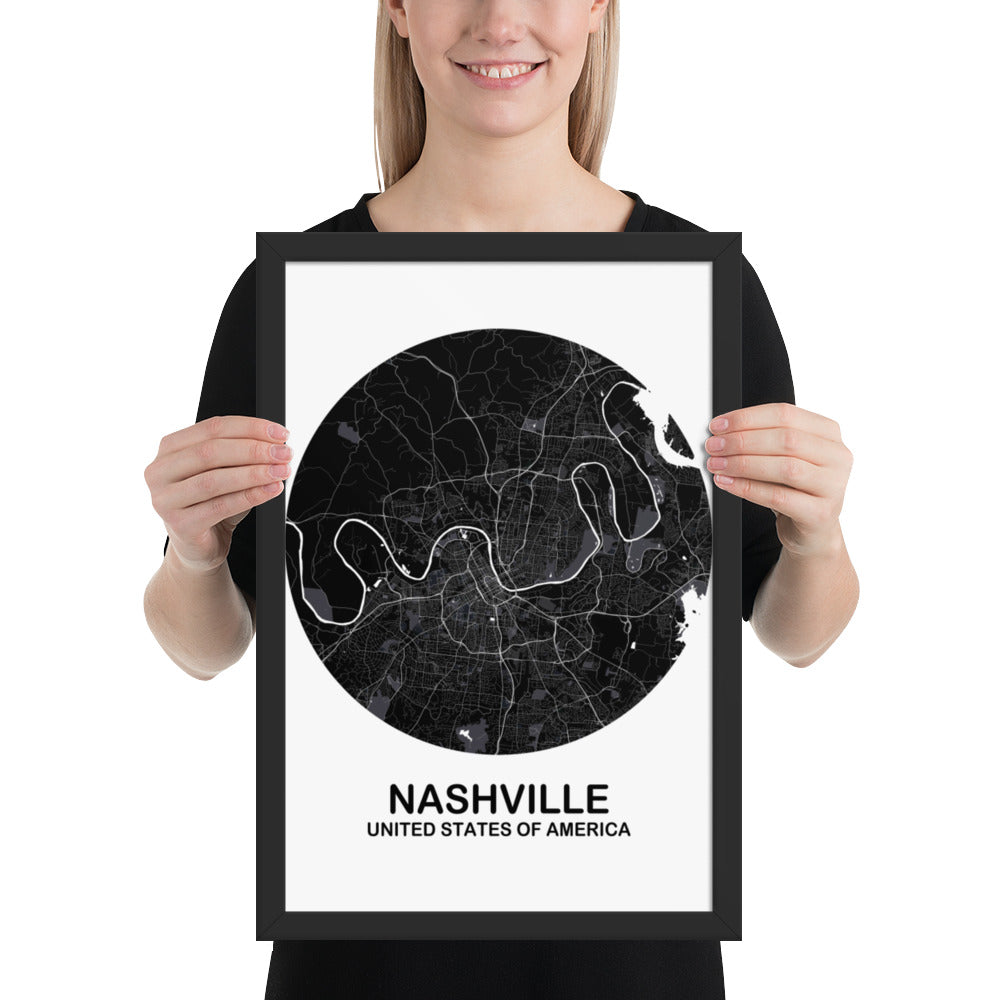 Nashville Circular Black Framed Map