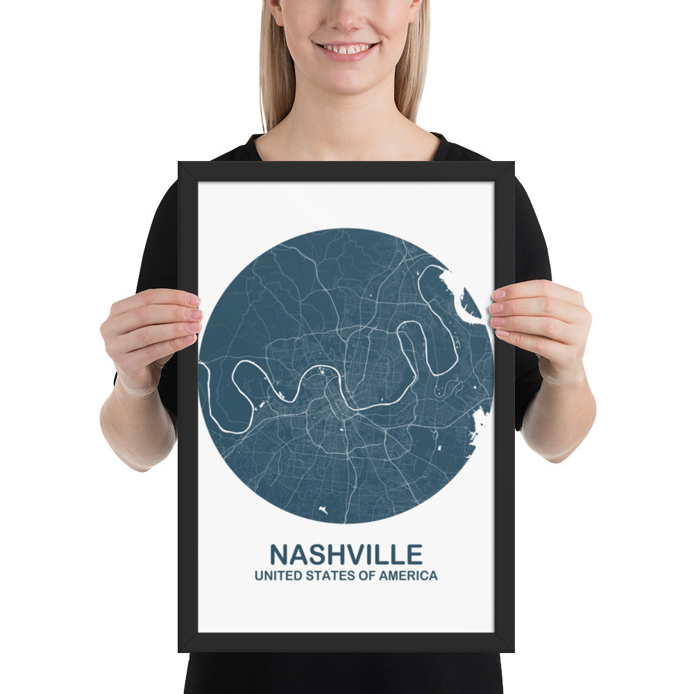 Nashville Circular Blue Framed Map