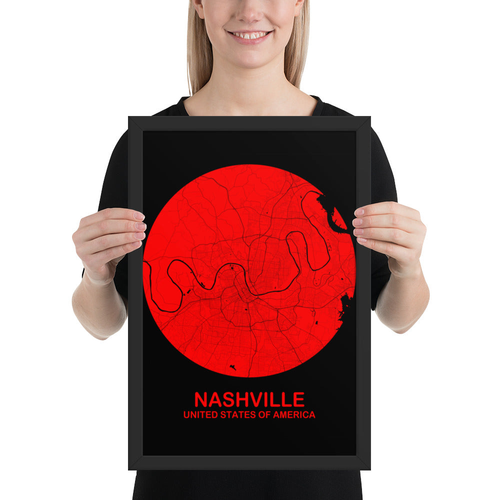 Nashville Circular Red Framed Map