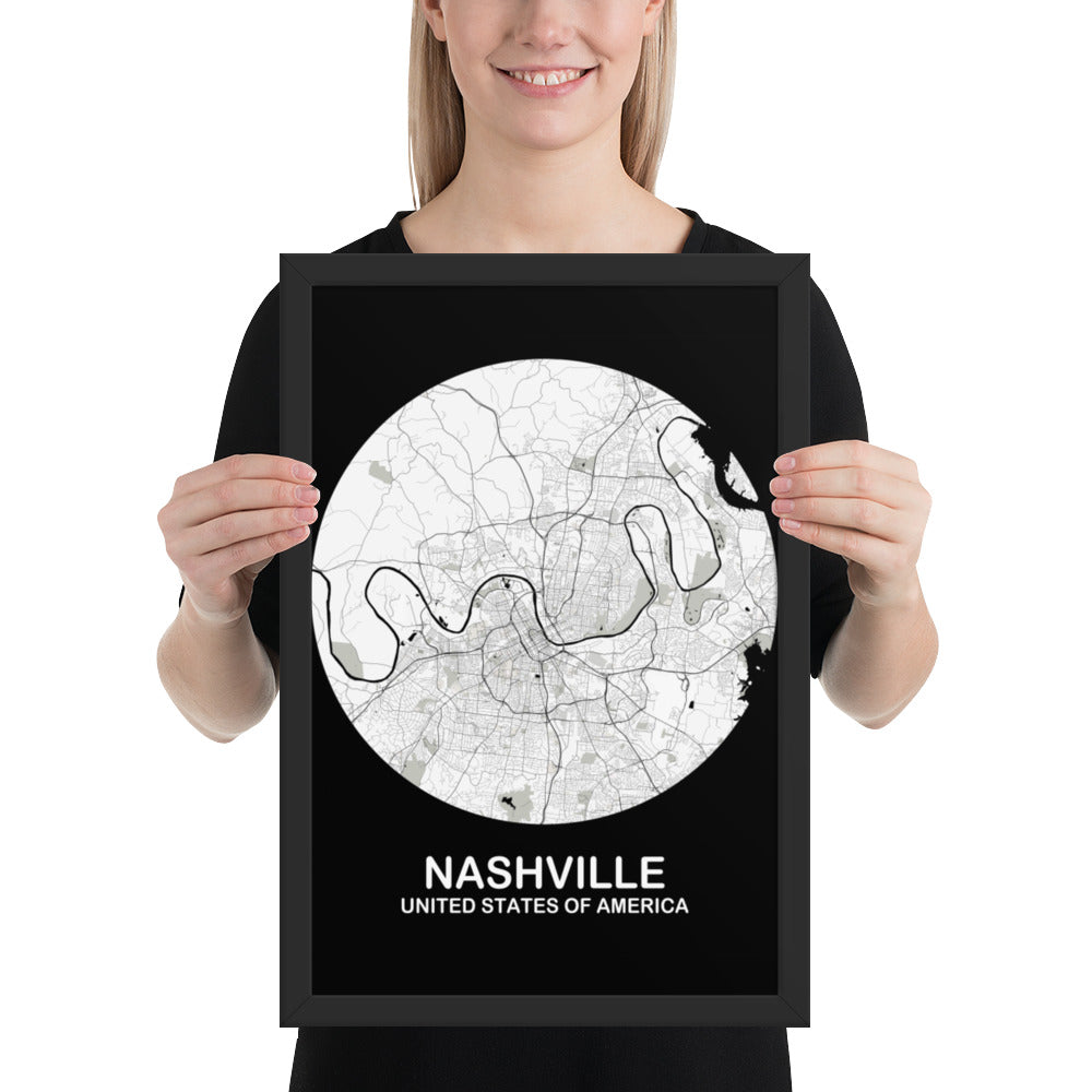 Nashville Circular White Framed Map