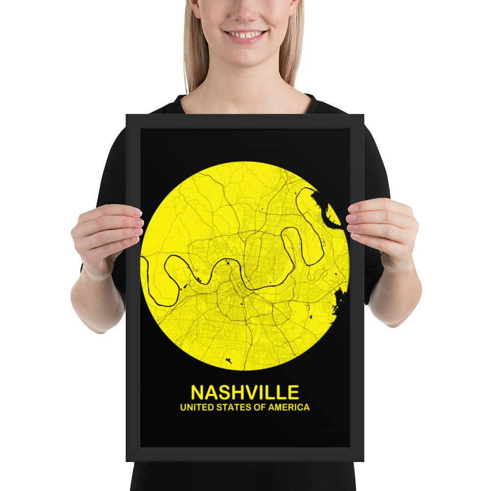 Nashville Circular Yellow Framed Map