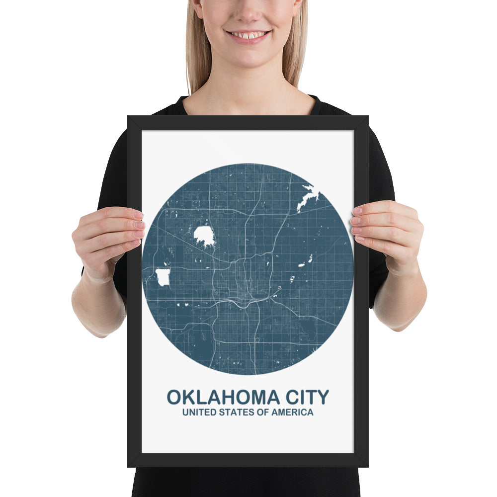 Oklahoma City Circular Blue Framed Map