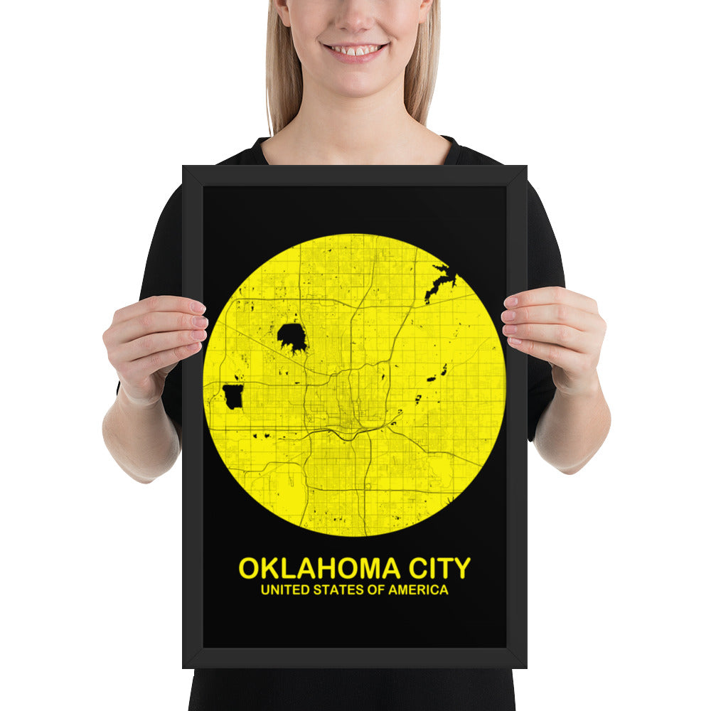 Oklahoma City Circular Yellow Framed Map