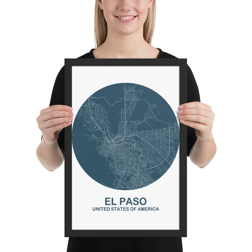 El Paso Circular Blue Framed Map