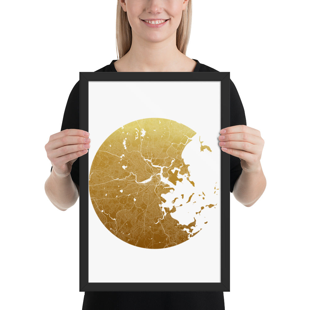 Boston Gold on White Framed Map