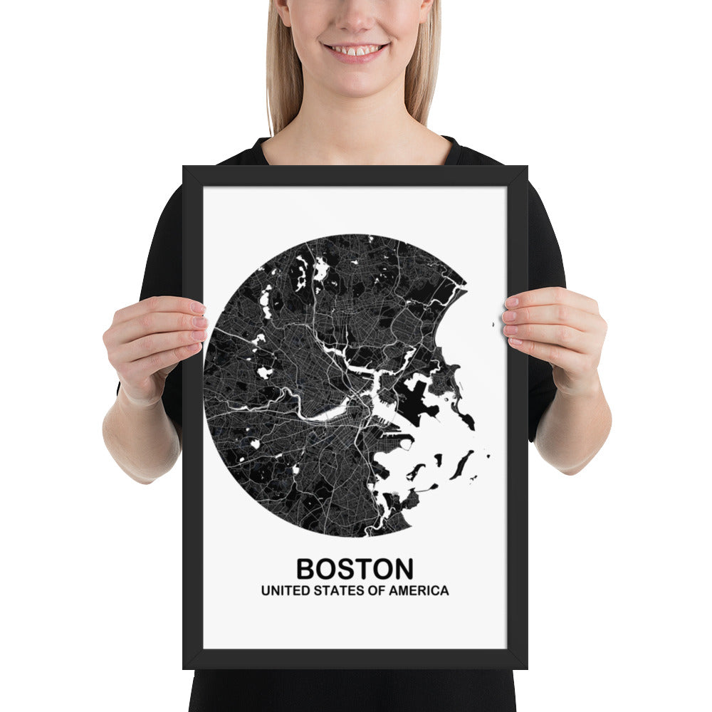 Boston Circular Black Framed Map