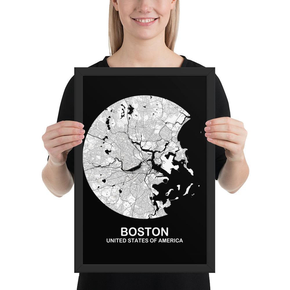 Boston Circular White Framed Map