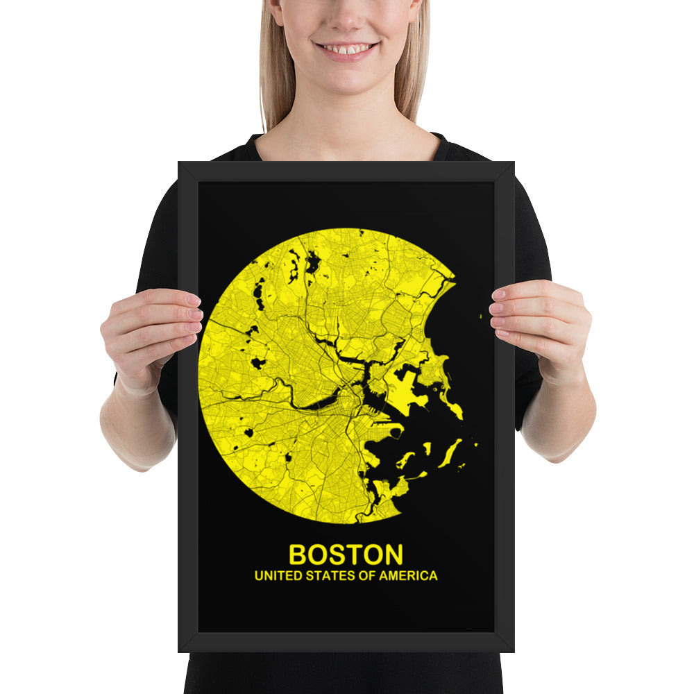 Boston Circular Yellow Framed Map