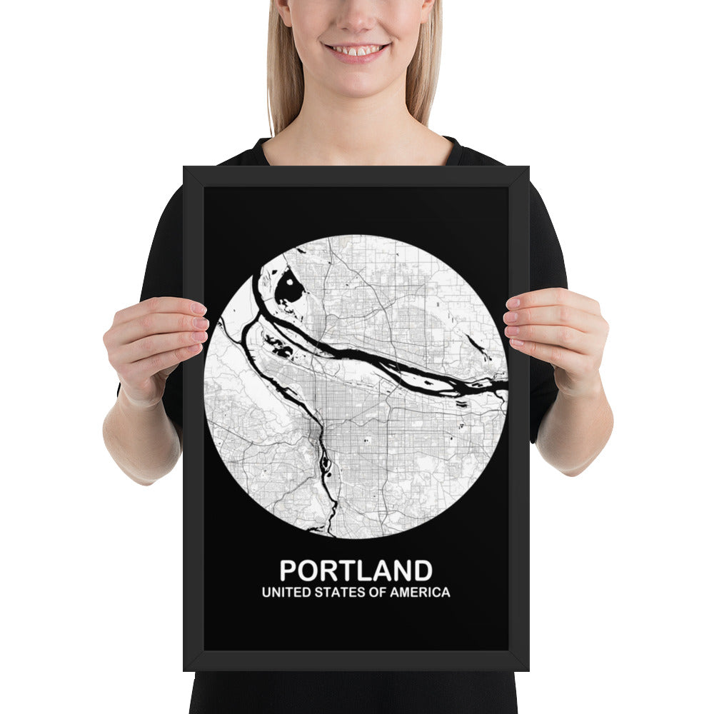 Portland Circular White Framed Map