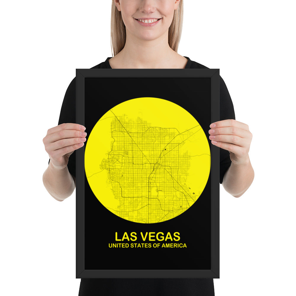 Las Vegas Circular Yellow Framed Map