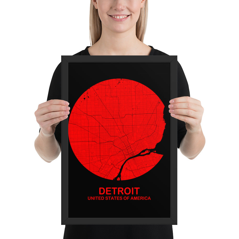 Detroit Circular Red Framed Map