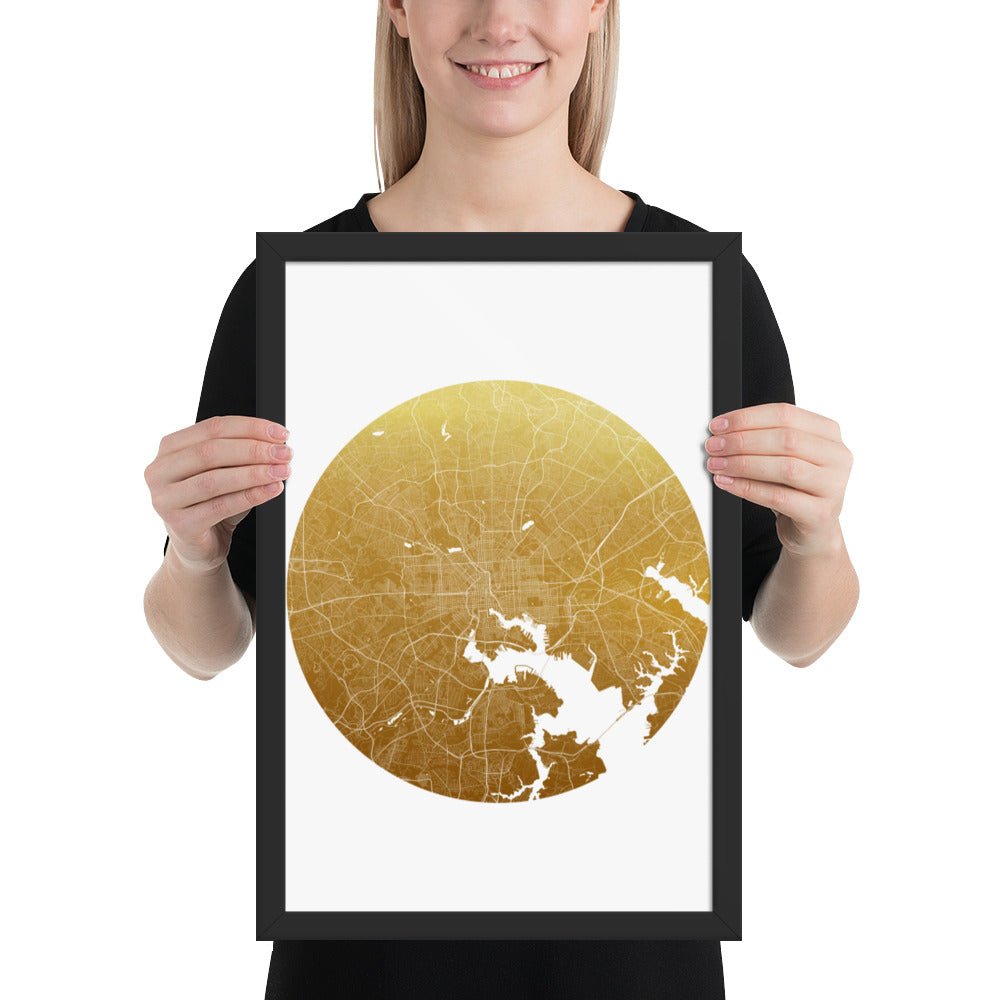 Baltimore Gold on White Framed Map