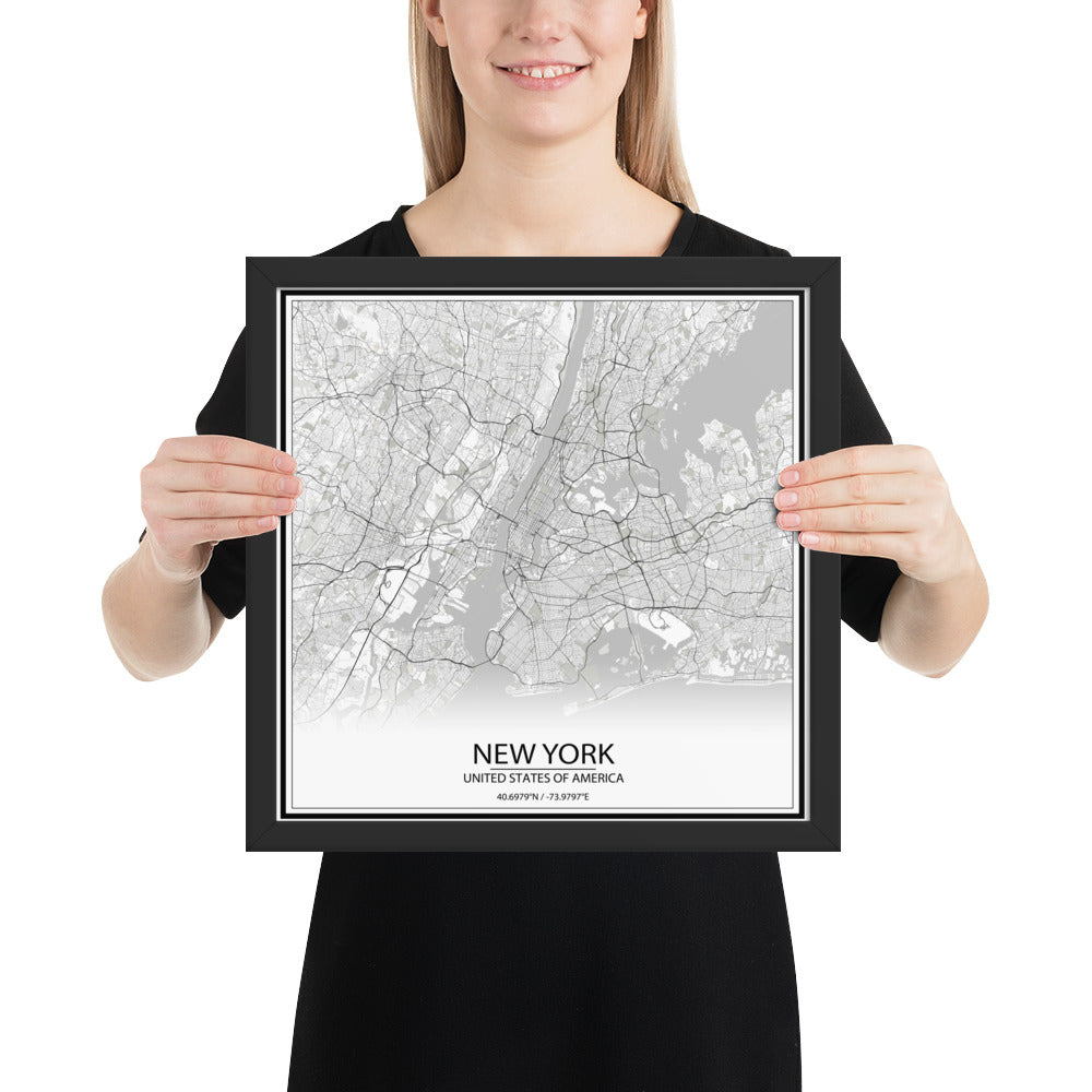 New York White Framed Map