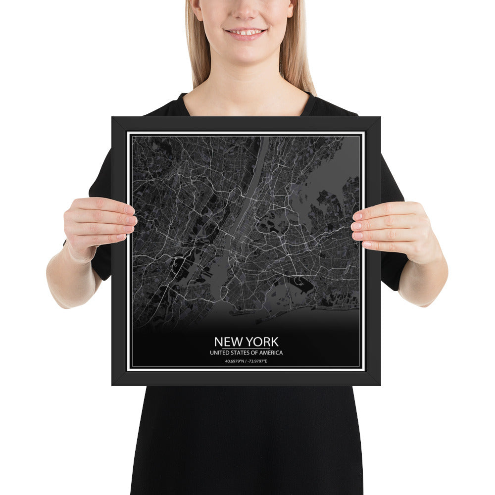 New York Black Framed Map