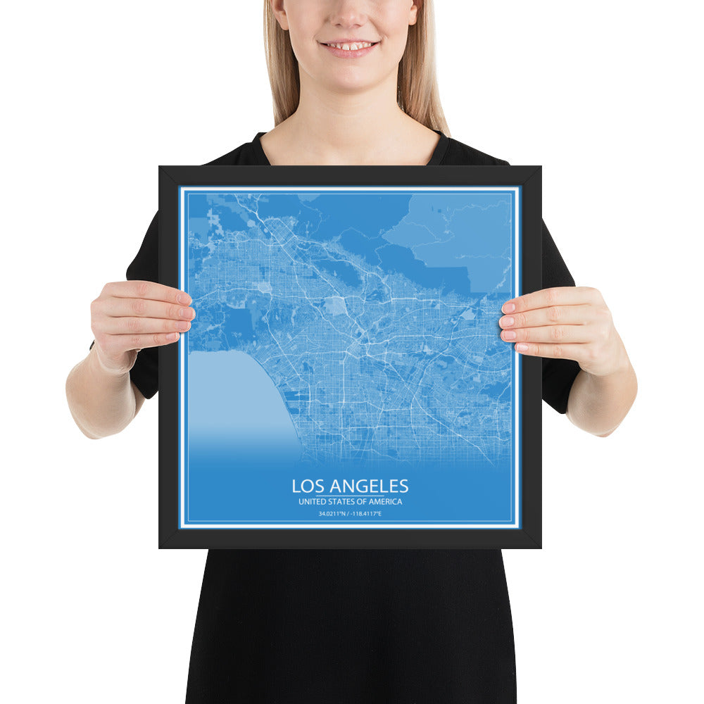 Los Angeles Blue and White Framed Map